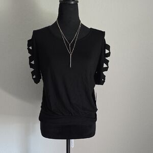 Black Women's Cutout Sleeve Top